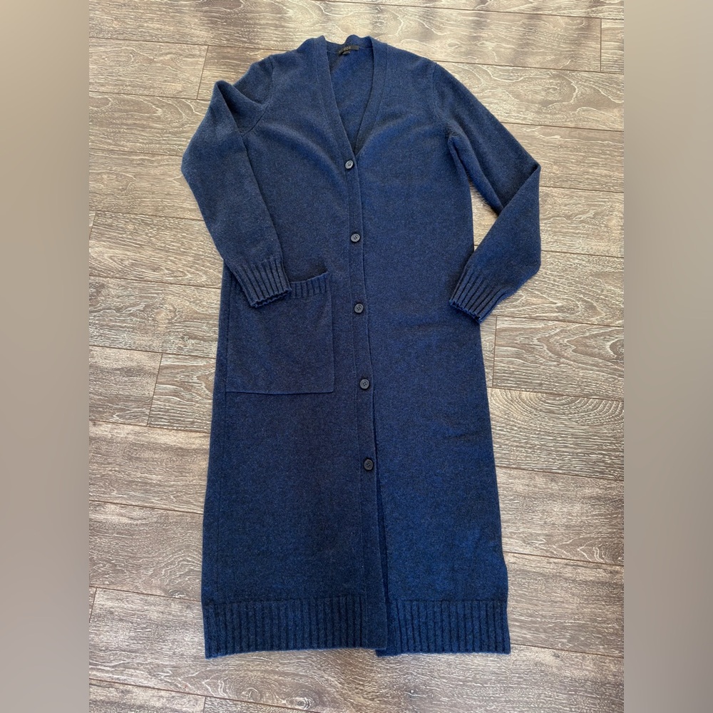 COS wool Long Navy Button-Front Women's Cardigan